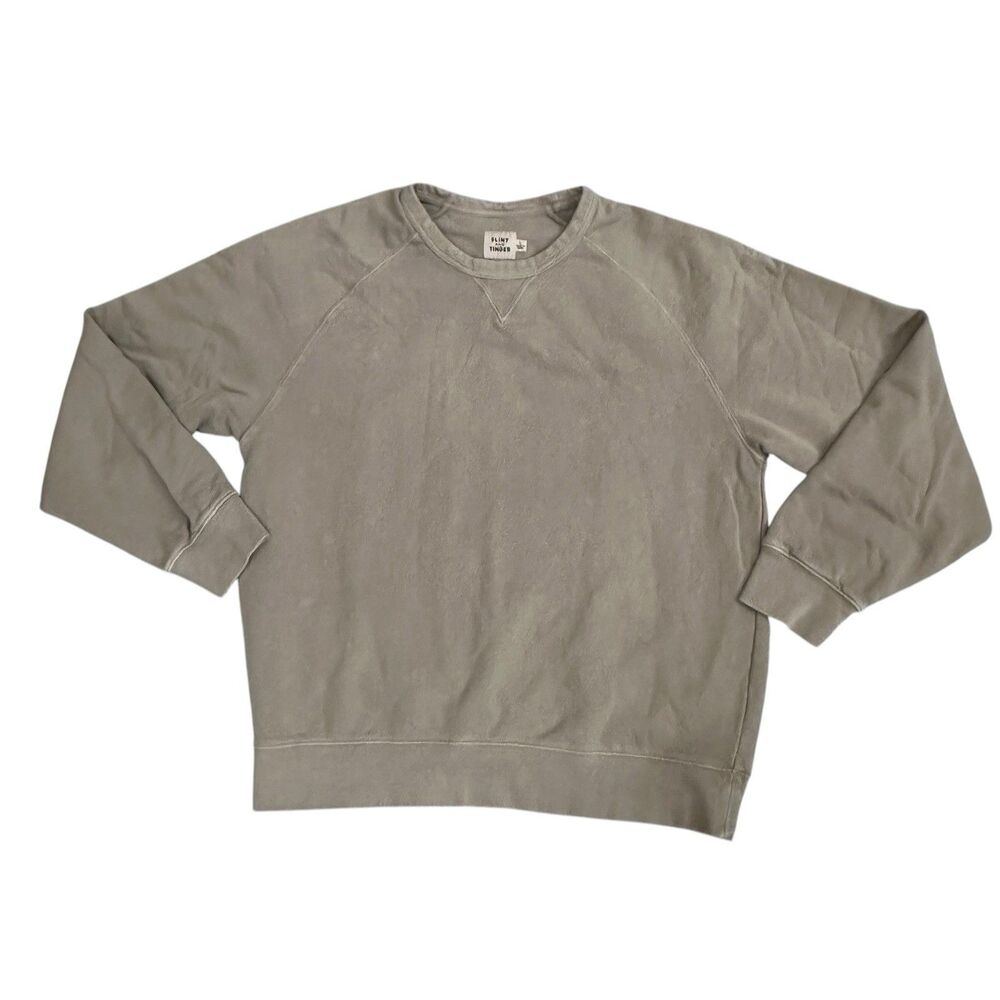 Flint And Tinder Sweatshirt Mens Large Green Fleece Crewneck Faded READ